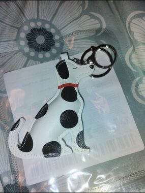 Dog Dalmation Spot Leather Keychain/Bag Charm  - White/Black